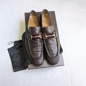 Gucci Horsebit Loafers Brown Lizard Leather Men US 11.5